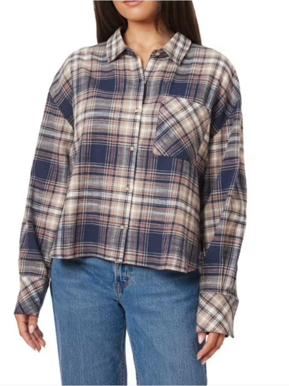Scotch & Soda Women's Cropped Flannel Button up shirt Brown gray Women’s L